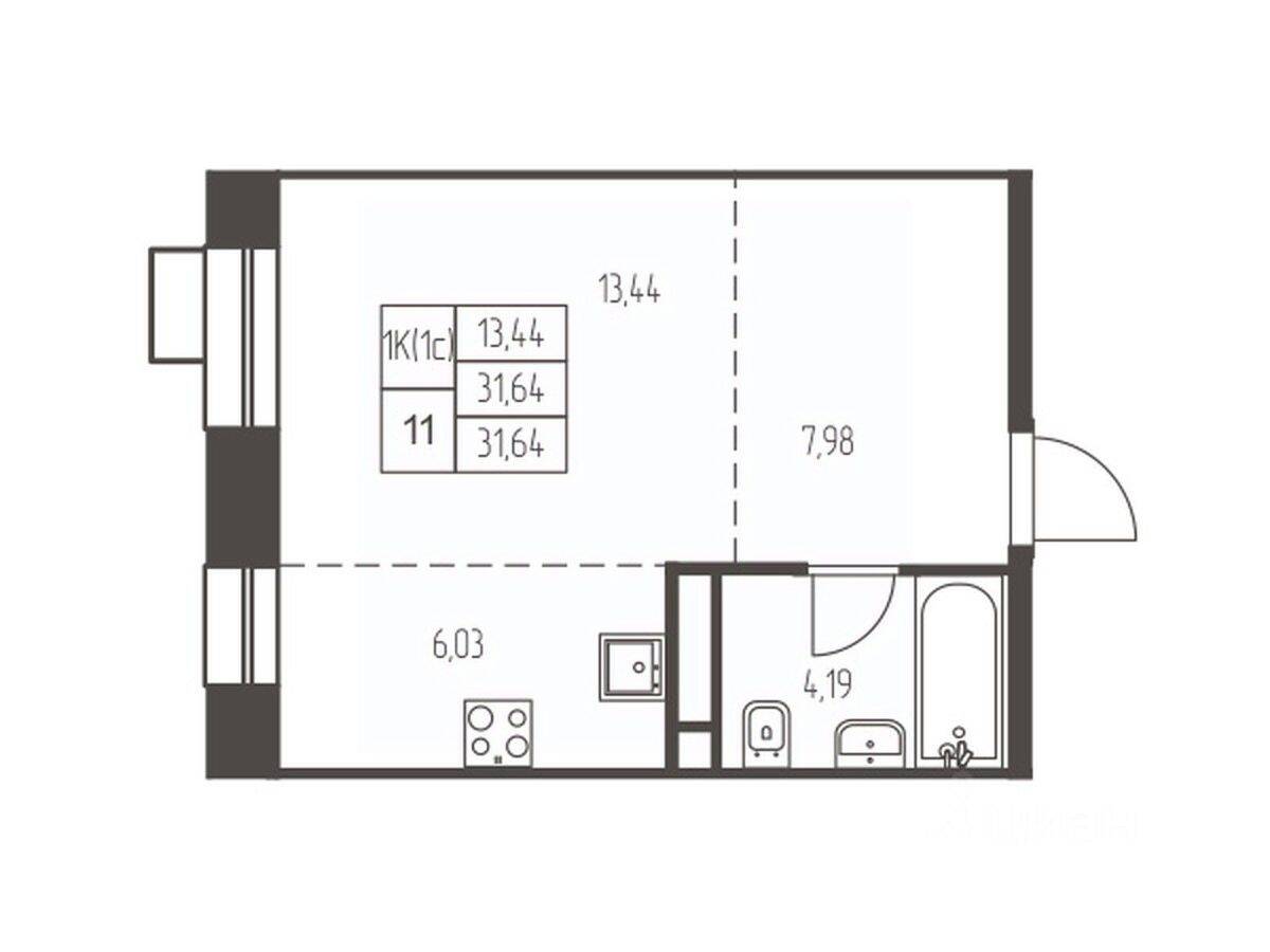 Квартира-студия, 31,6 м², в ЖК Новая Ивантеевка