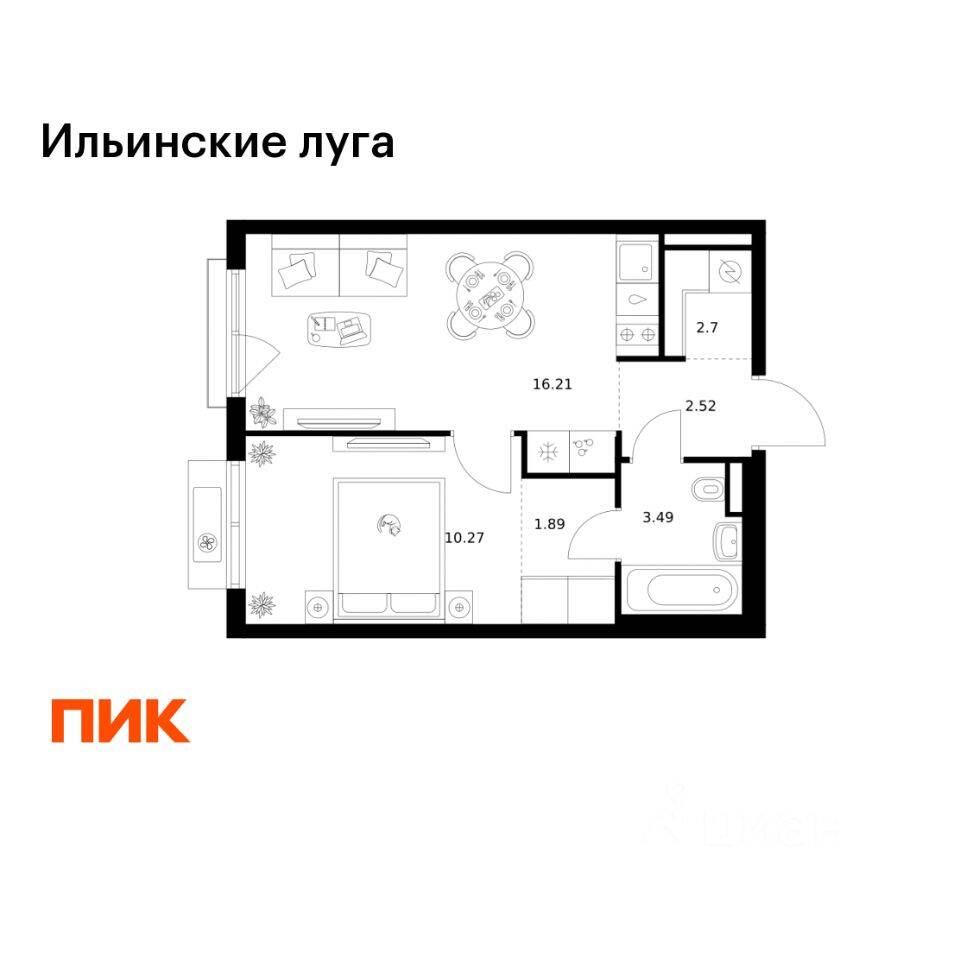 1-комн. квартира, 37,08 м², в ЖК «Ильинские луга»