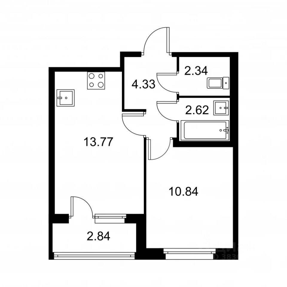 1-комн. квартира, 35,32 м², в ЖК Квартал Заречье