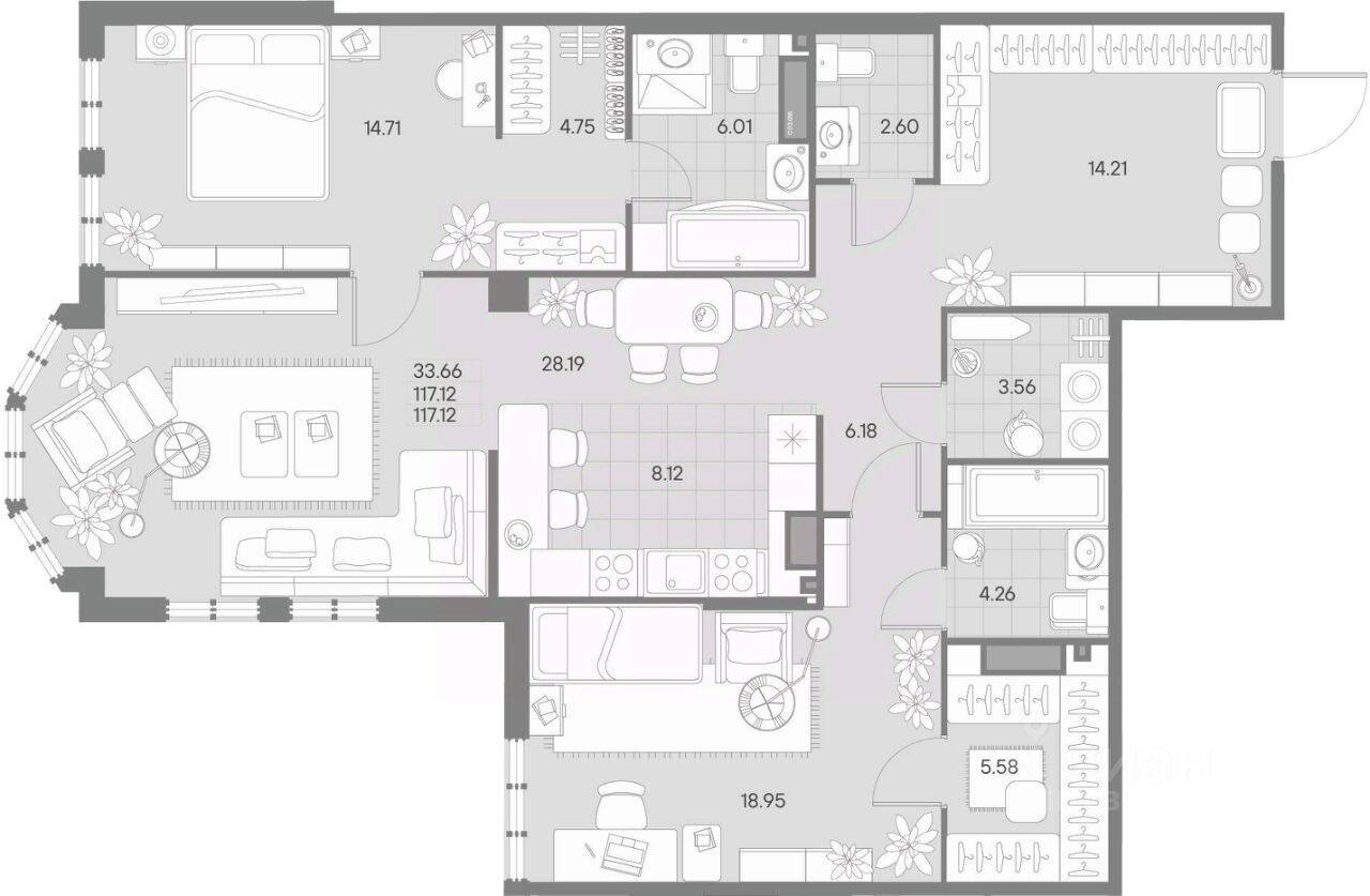 2-комн. квартира, 114,51 м², в ЖК Amo