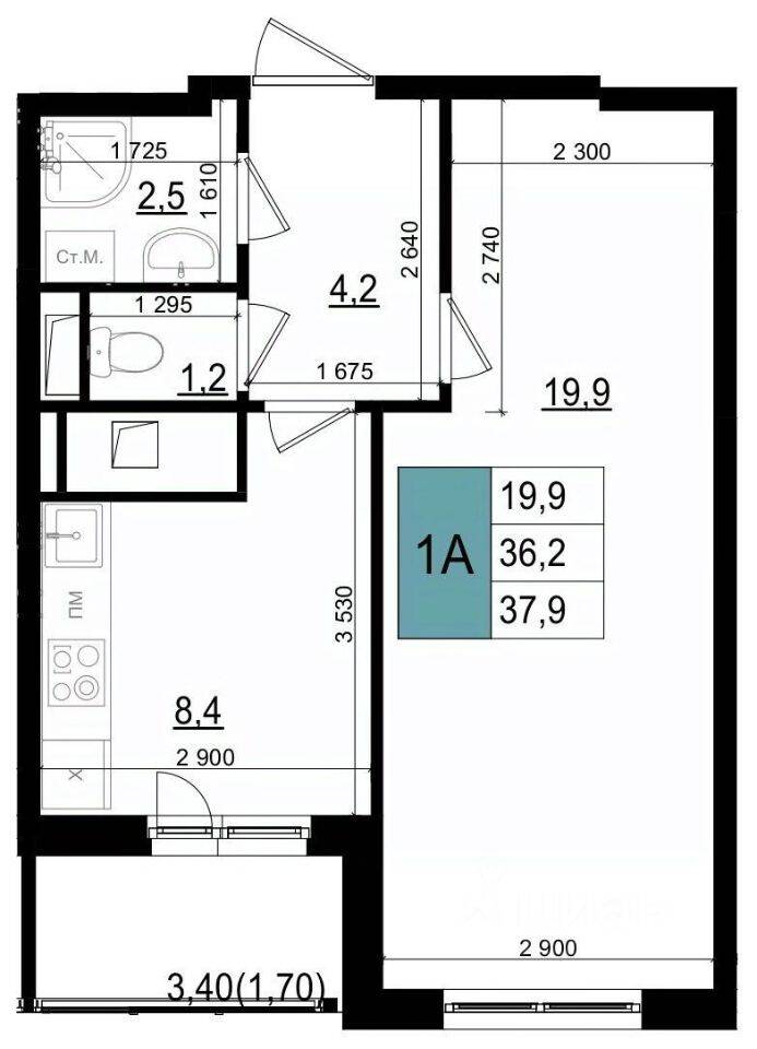 1-комн. квартира, 37,9 м², в ЖК «Одинцово сити»