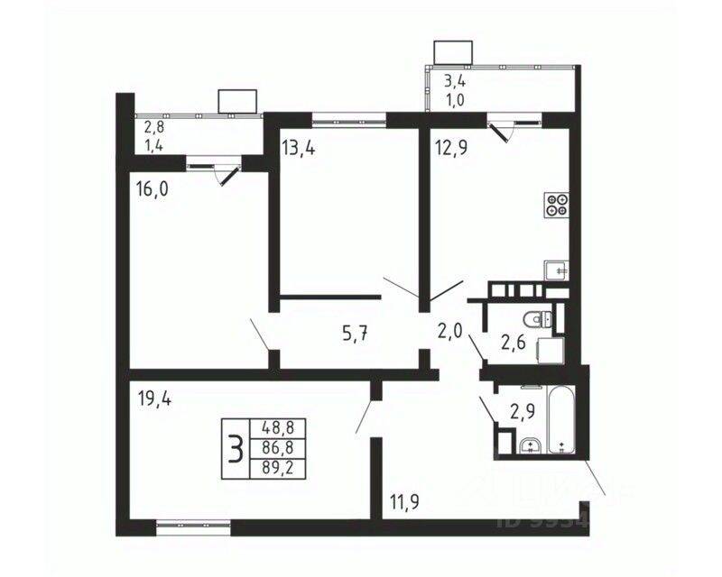 3-комн. квартира, 89,2 м², в ЖК «Пироговская Ривьера»