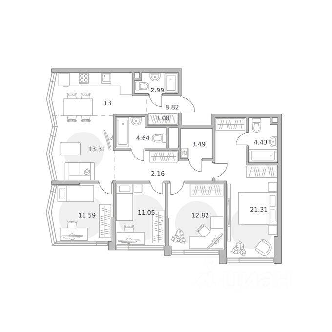 5-комн. квартира, 110,69 м², в ЖК «Мнёвники от Гранель»