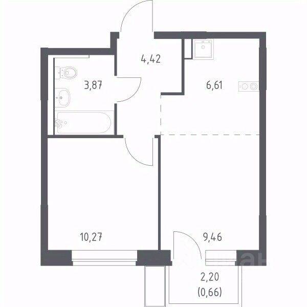1-комн. квартира, 34,8 м², в ЖК «Пригород Лесное»