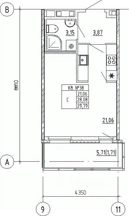 Квартира-студия, 29,79 м², в ЖК UP-квартал «Воронцовский»