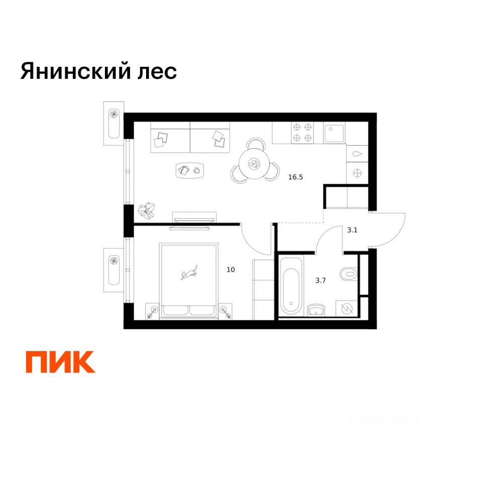 1-комн. квартира, 33,3 м², в ЖК Янинский лес