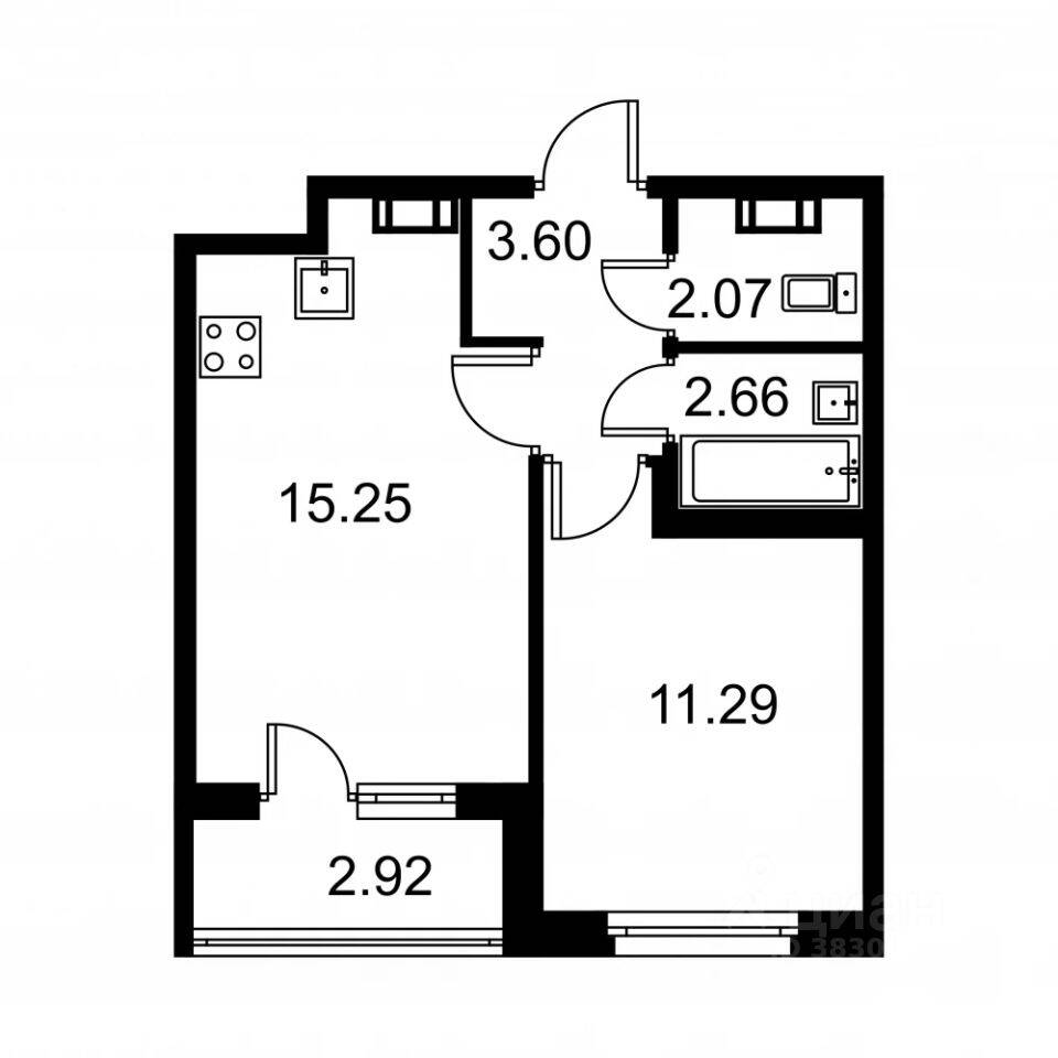1-комн. квартира, 36,05 м², в ЖК Квартал Заречье
