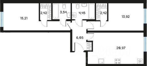 2-комн. квартира, 69,13 м², в ЖК Регенбоген