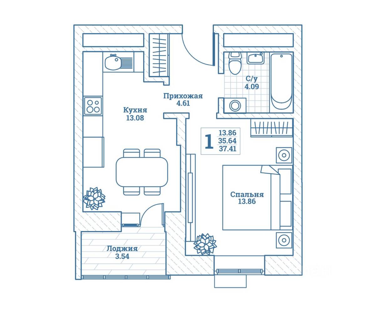 1-комн. квартира, 38,2 м², в ЖК Новоград Монино