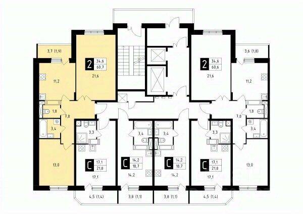 2-комн. квартира, 60,7 м², в ЖК Школьный (Климовск)