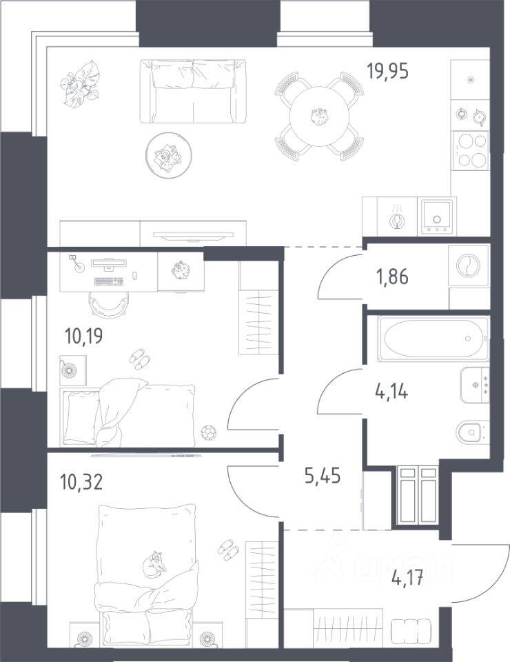 2-комн. квартира, 56 м², в Апарт-комплекс Тропарево парк