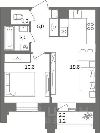 1-комн. квартира, 38,5 м², в ЖК Антверпен