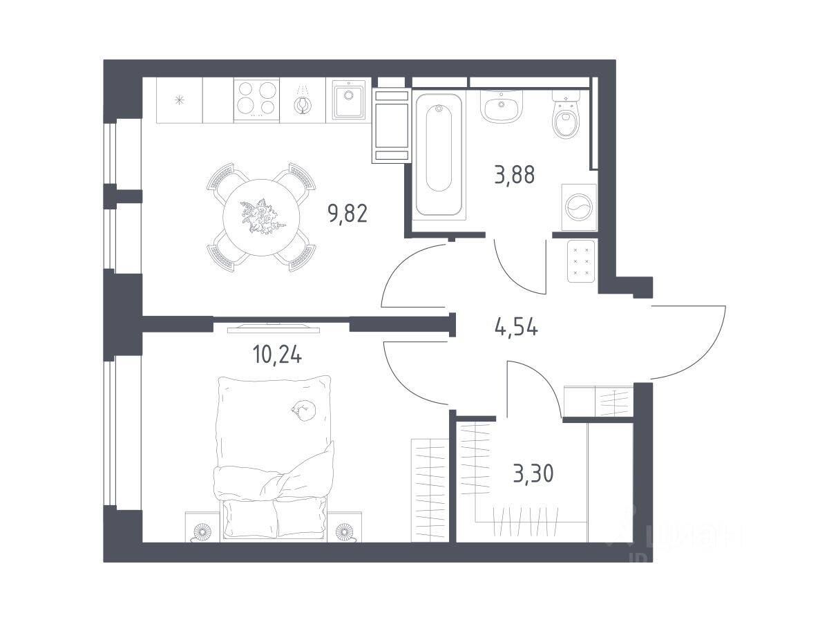 Планировка 1 комнатной квартиры, 31.78 м², в «Большое Путилково»
