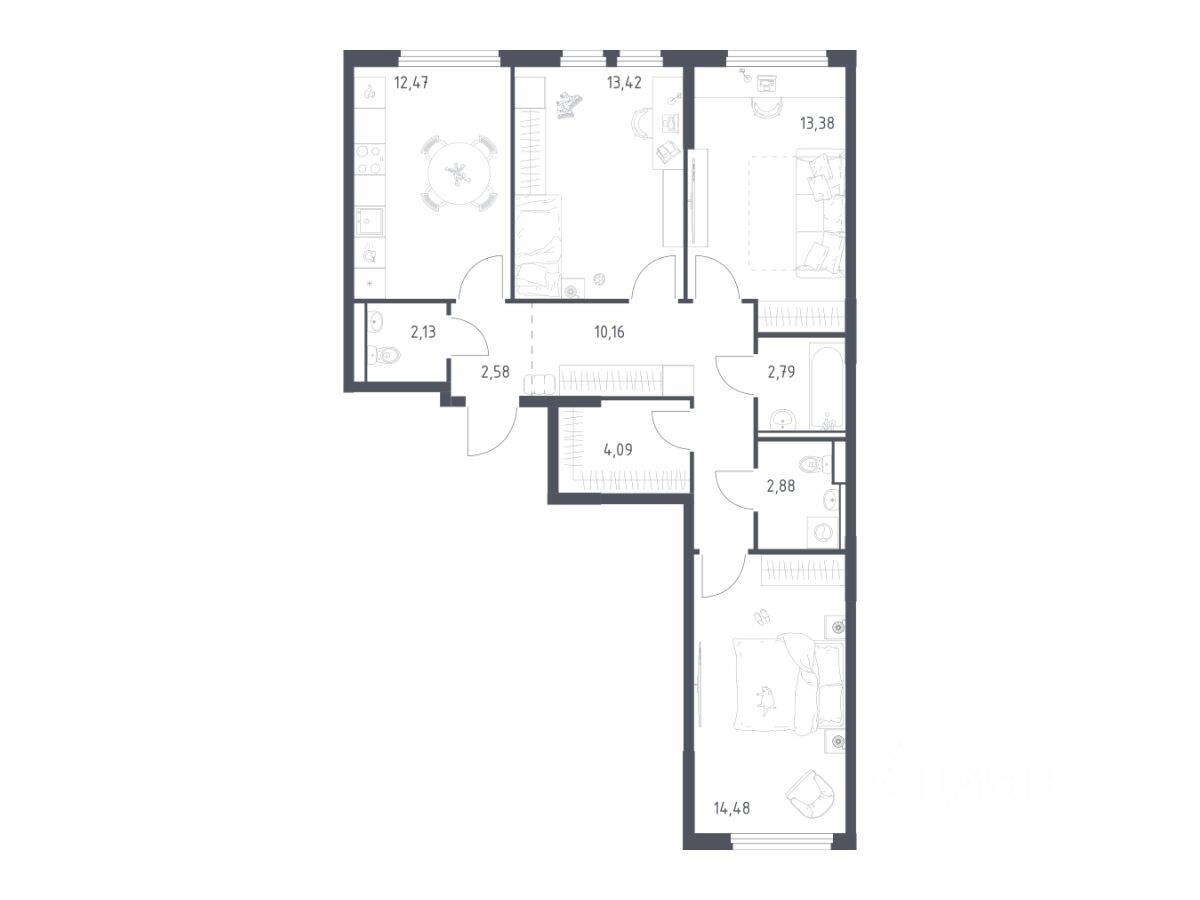 3-комн. квартира, 78,38 м², в ЖК «Пригород Лесное»