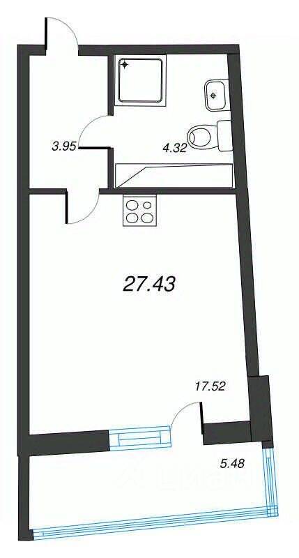 Квартира-студия, 27,43 м², в ЖК Левитан