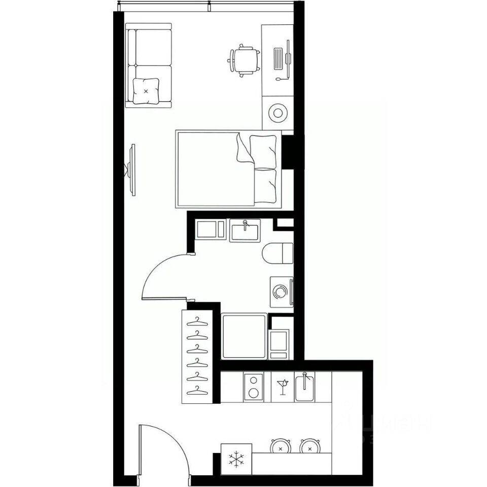 Планировка 1 комнатной квартиры, 29.4 м², в «МОСКО»