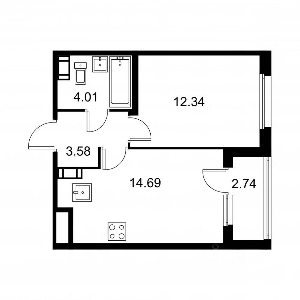 1-комн. квартира, 35,99 м², в ЖК Квартал Заречье