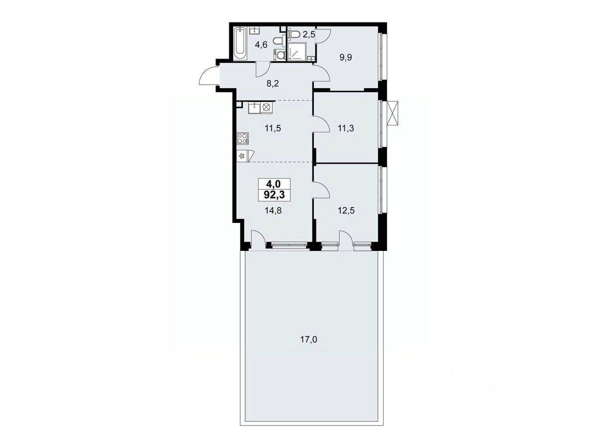 4-комн. квартира, 92 м², в ЖК Прокшино