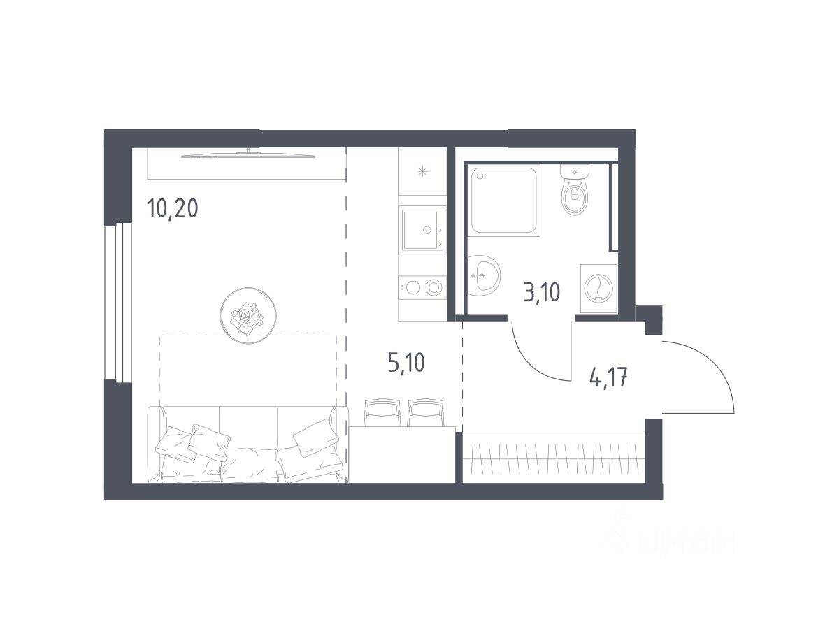 Квартира-студия, 22,57 м², в ЖК «Пригород Лесное»
