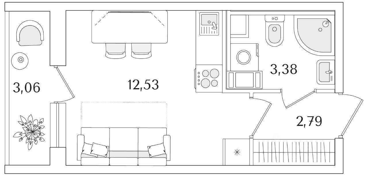 Квартира-студия, 20,23 м², в ЖК Кинопарк