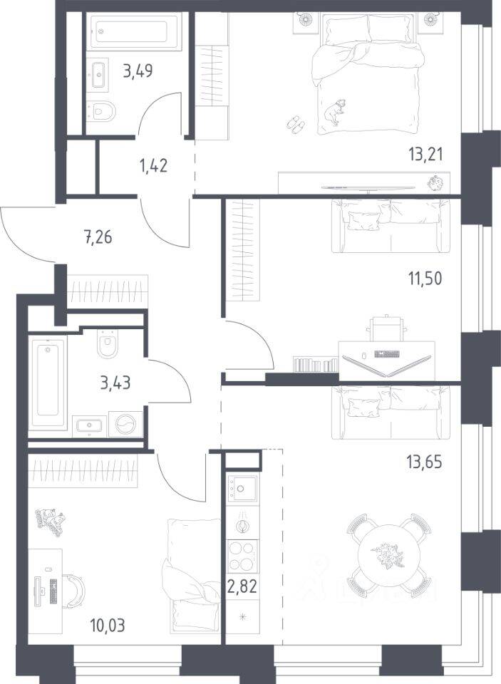 3-комн. квартира, 66,8 м², в Апарт-комплекс Верейская 41
