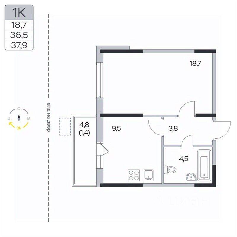 1-комн. квартира, 37,9 м², в ЖК «Пироговская Ривьера»