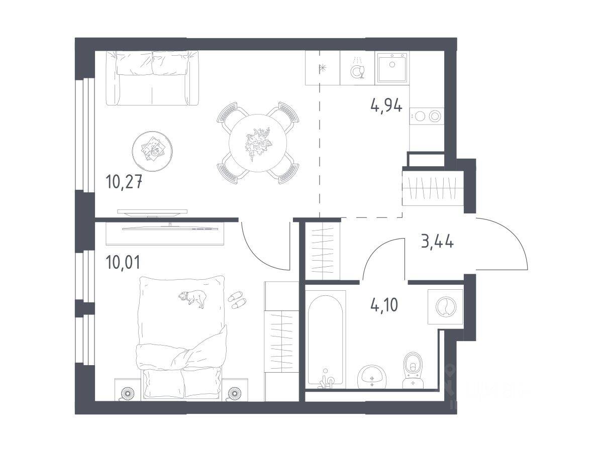 1-комн. квартира, 32,76 м², в ЖК «Пригород Лесное»