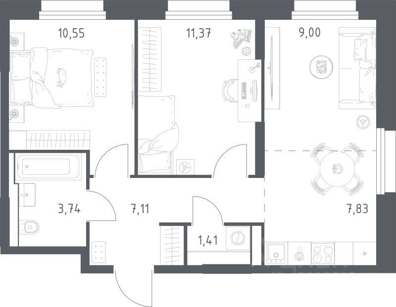 2-комн. квартира, 51,01 м², в ЖК Квартал Строгино