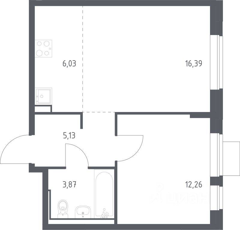 1-комн. квартира, 43,68 м², в ЖК Молжаниново