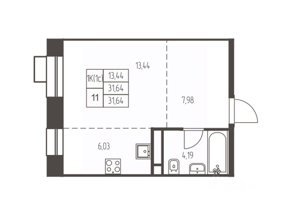 Квартира-студия, 31,6 м², в ЖК Новая Ивантеевка