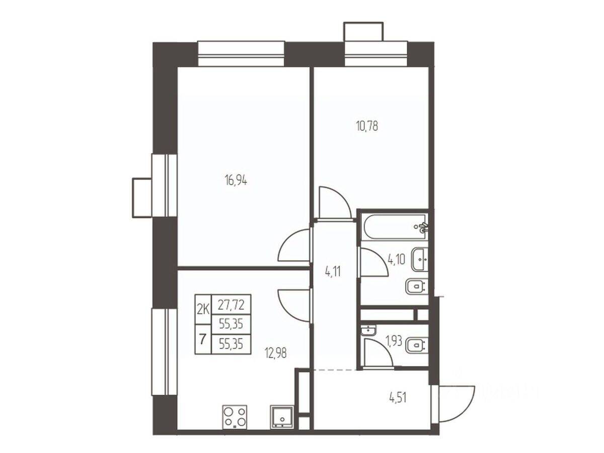2-комн. квартира, 55,4 м², в ЖК Новая Ивантеевка