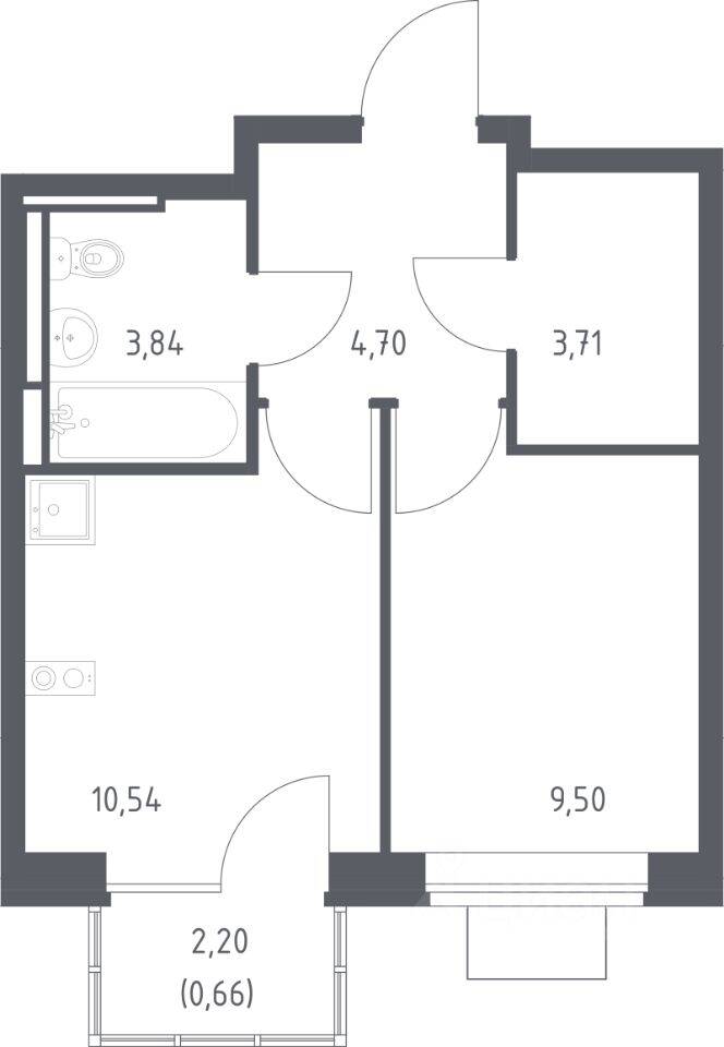 1-комн. квартира, 32,95 м², в ЖК Богдановский Лес