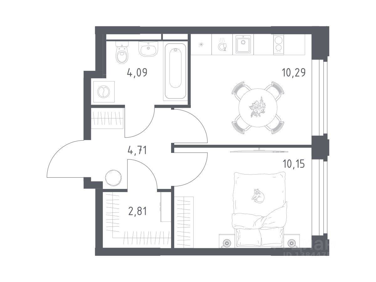 1-комн. квартира, 32,05 м², в ЖК Космический Квартал