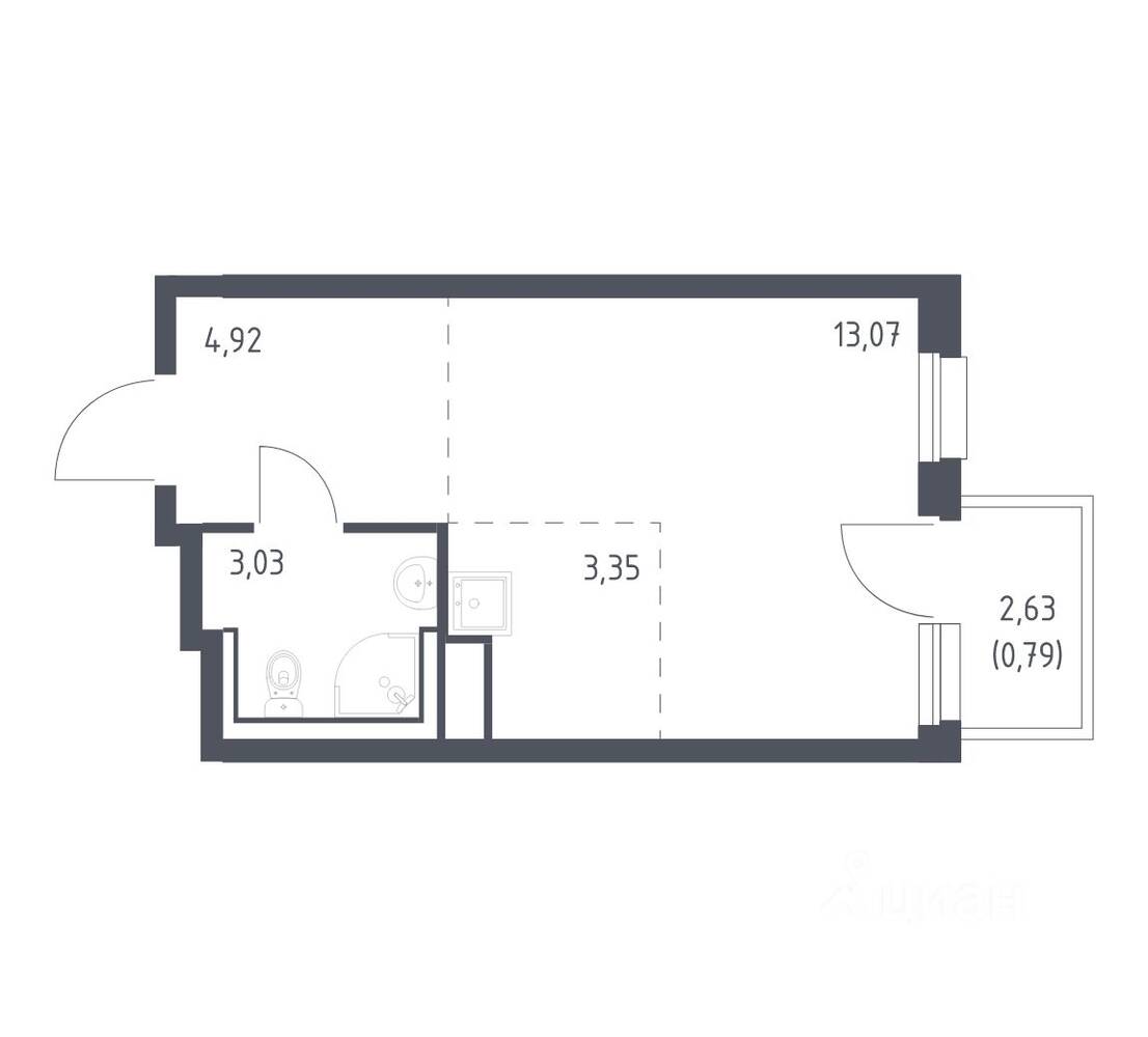 Квартира-студия, 25,16 м², в ЖК Новые Лаврики
