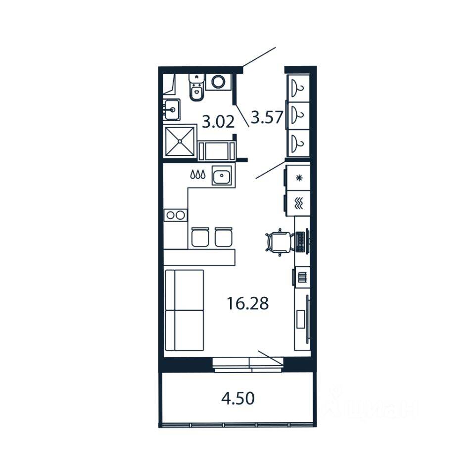 Квартира-студия, 22,1 м², в ЖК Полис ЛАВрики