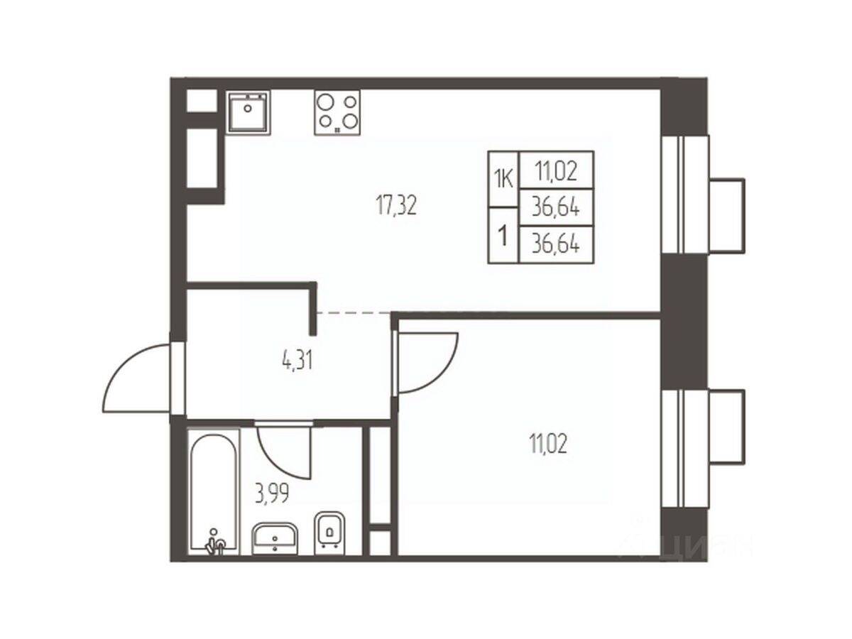 1-комн. квартира, 36,6 м², в ЖК Новая Ивантеевка