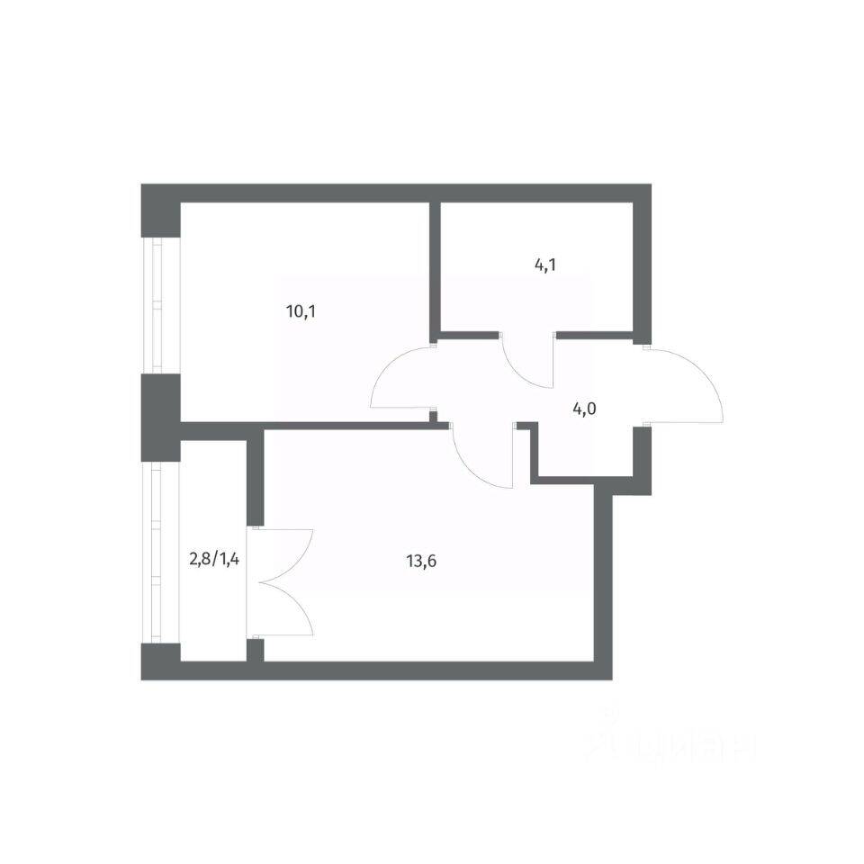 Планировка 1 комнатной квартиры, 33.2 м², в «NEWПИТЕР»