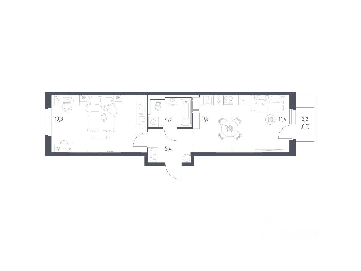 1-комн. квартира, 48,3 м², в ЖК Мытищи Парк