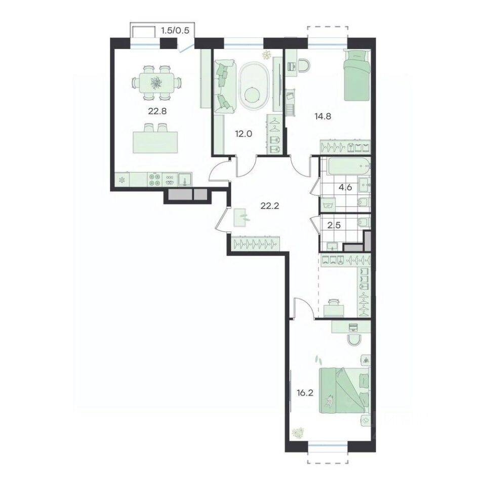 4-комн. квартира, 95,8 м², в ЖК G3 Театральный