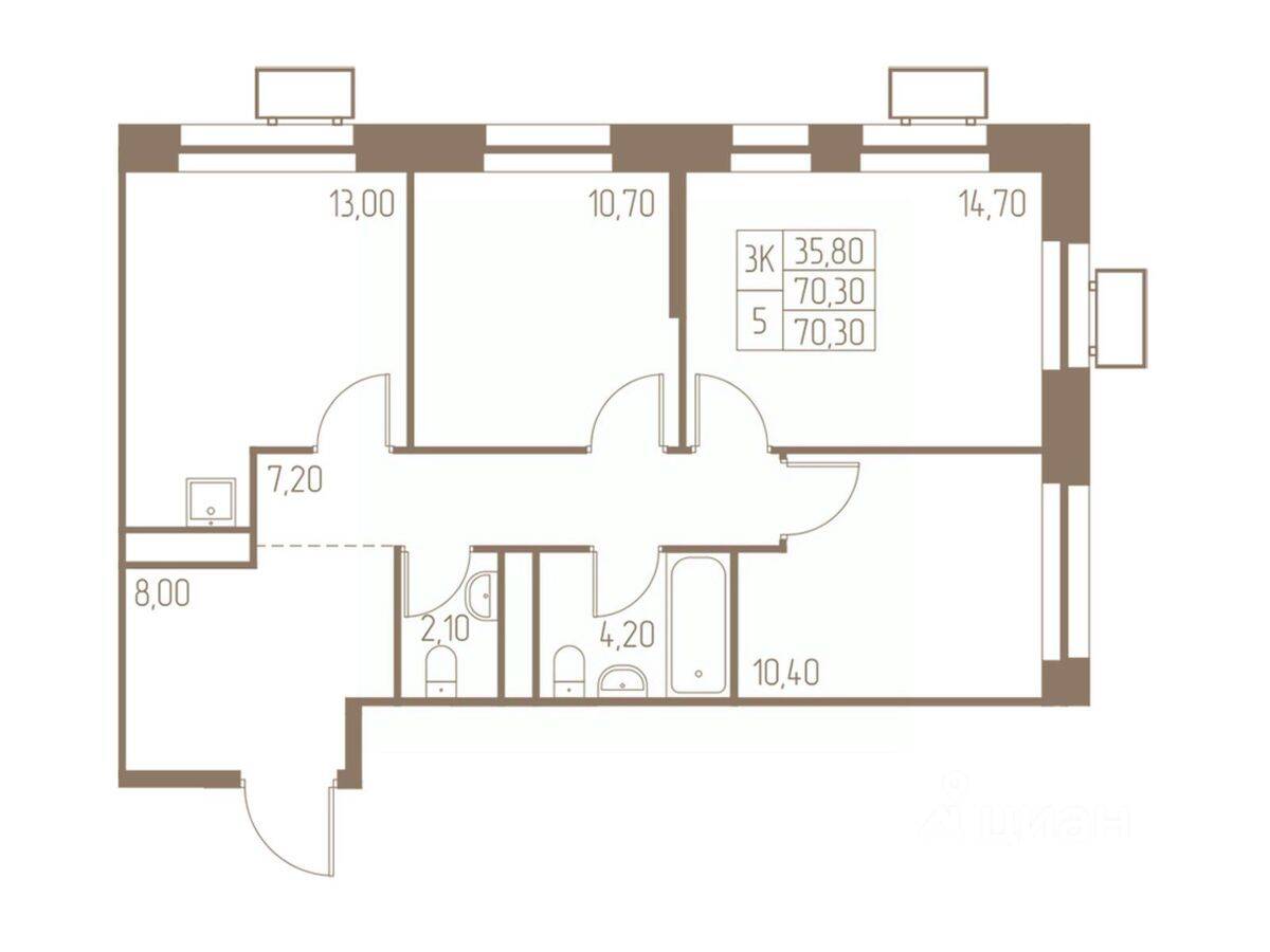 3-комн. квартира, 70,3 м², в ЖК Фабрикант