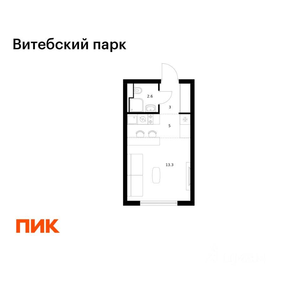 Квартира-студия, 23,9 м², в ЖК Витебский парк