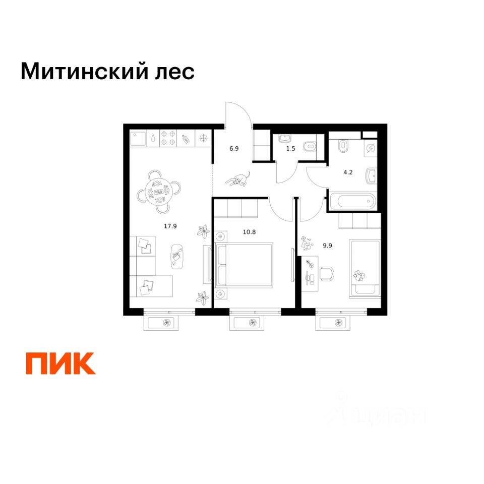 2-комн. квартира, 51,2 м², в ЖК Митинский лес