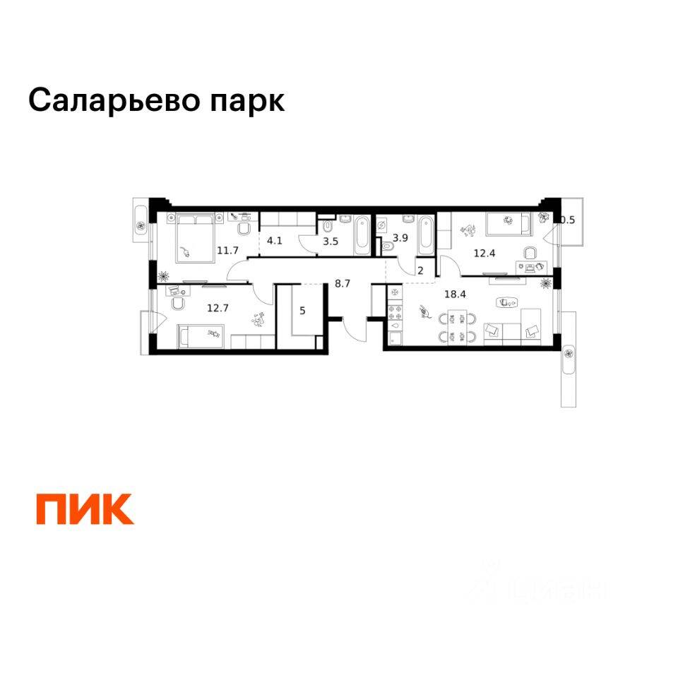 3-комн. квартира, 82,9 м², в ЖК «Саларьево парк»