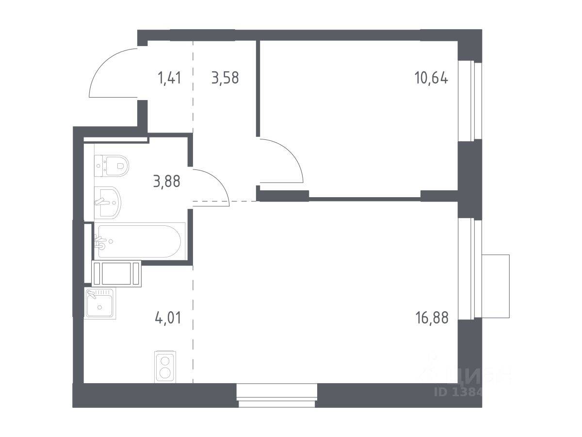 1-комн. квартира, 40,4 м², в ЖК Пятницкие Луга