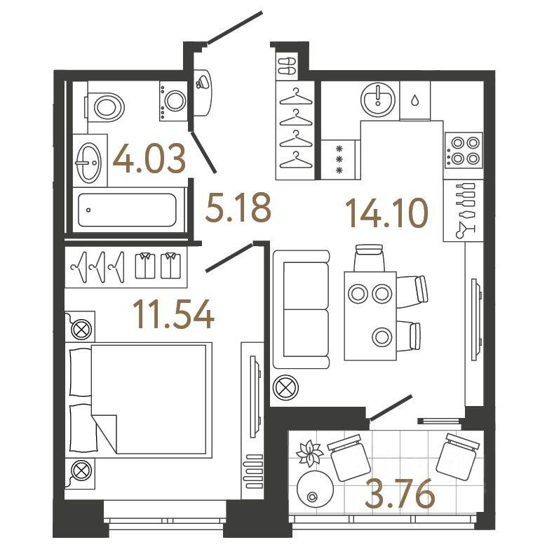 1-комн. квартира, 34,85 м², в ЖК Ультра Сити 3.0