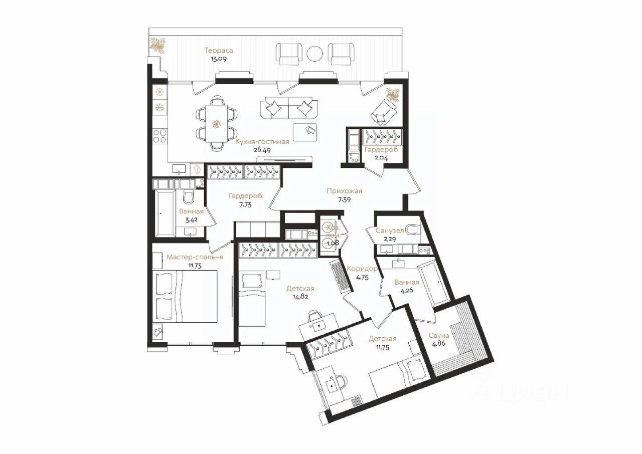 3-комн. квартира, 106,54 м², в ЖК ID Petrogradskaya