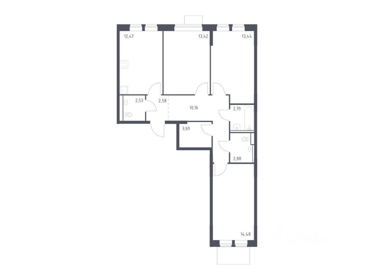 3-комн. квартира, 78,44 м², в ЖК Молжаниново