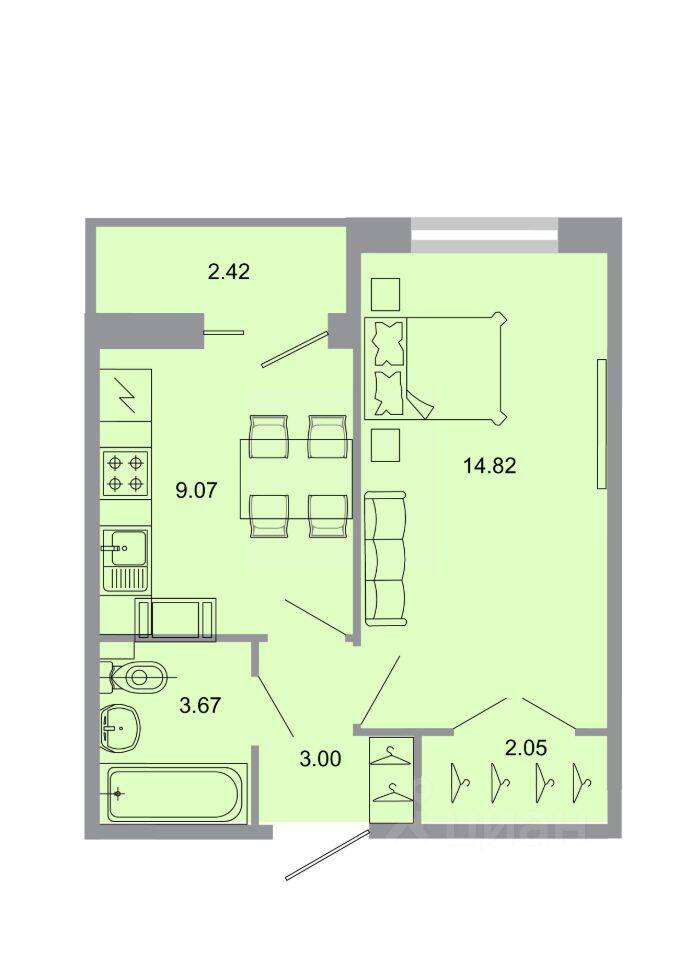 1-комн. квартира, 33 м², в ЖК Стороны света