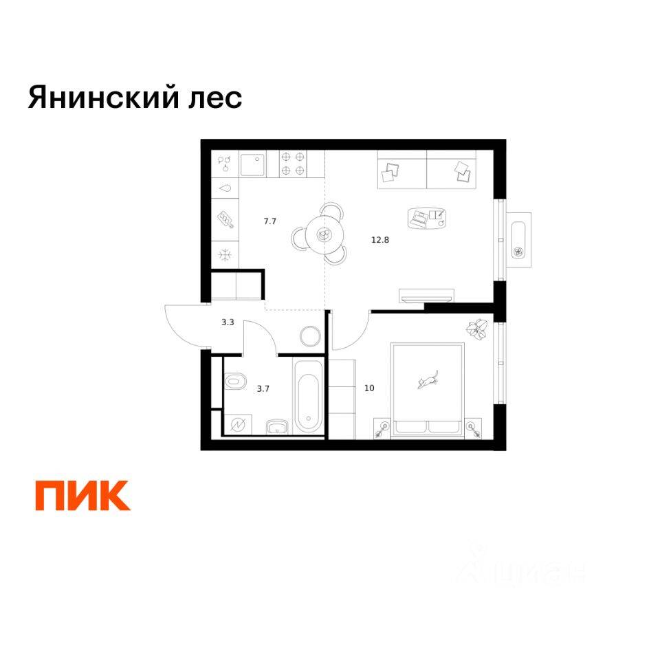1-комн. квартира, 37,5 м², в ЖК Янинский лес