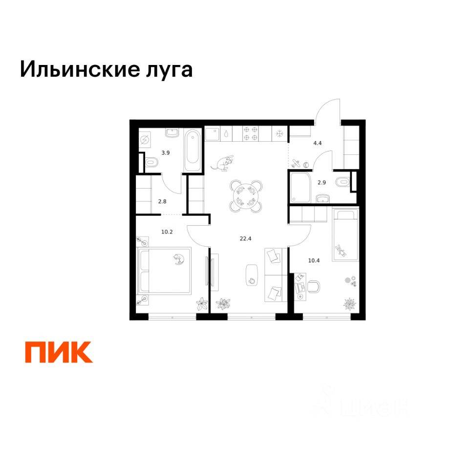2-комн. квартира, 57 м², в ЖК «Ильинские луга»